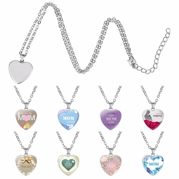 Dainty Mom Engraved Heart Pendant Necklace - Picture 4 of 8